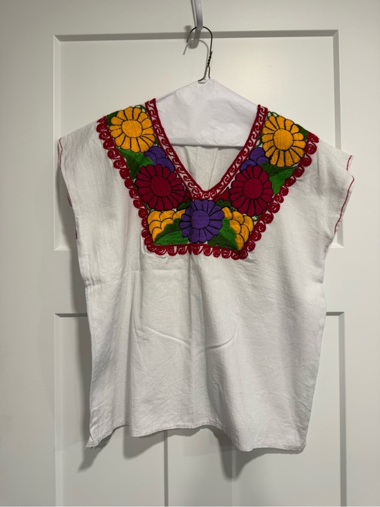 Tops - Embroidered Mexican Floral Blouse White Colorful Boho Top